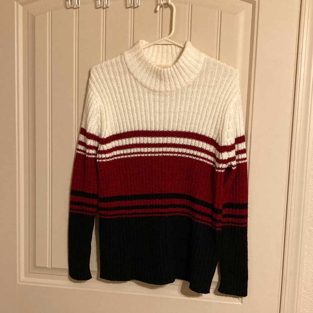Bobbie Brooks Womens Sz XL Pullover Mock Neck Cable Knit Ski Sweater Stripes Vtg